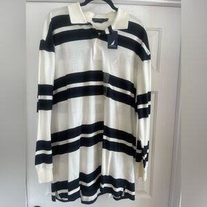 Nautica Classic Long Sleeve Black and White Striped Knit Size  XXL Men